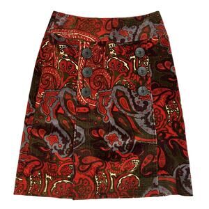 Etcetera Velvet Red Paisley Button Paisley Skirt size 4 ￼